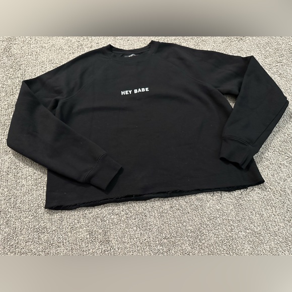 BRUNETTE THE LABEL - Black Hey Babe Cropped Crewneck Sweater Sweatshirt - S/M - Picture 3 of 5